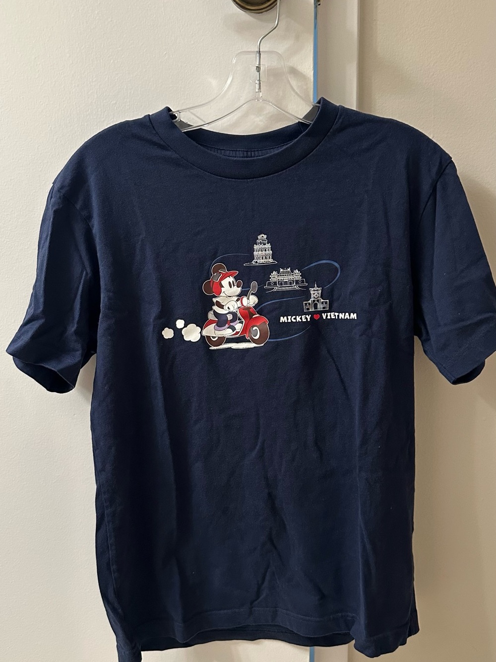 Uniqlo Navy Short Sleeve Tee with Mickey Scooter Graphic